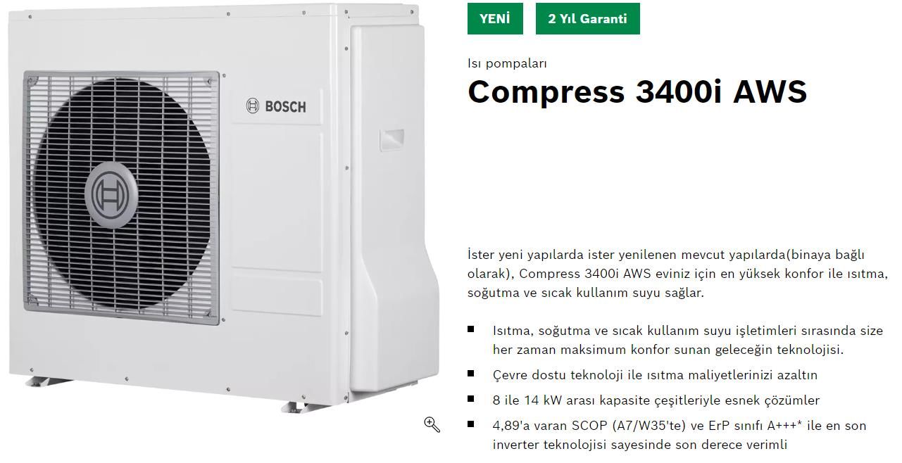Bosch CS3400i AWS 8 kW Split Isı Pompası R32 Gaz Monofaze